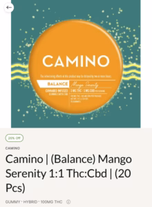 Camino | (balance) mango serenity 1:1 thc:cbd | (20 pcs)