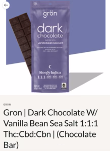 Gron | dark chocolate w/ vanilla bean sea salt 1:1:1 thc:cbd:cbn | (chocolate bar)